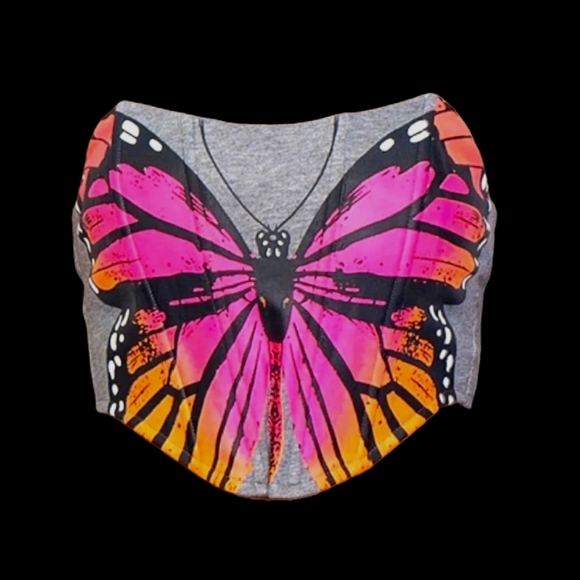 Rehab Tops - Rehab Lab Gray Miss Bliss Butterfly Bustier Crop Top NWT